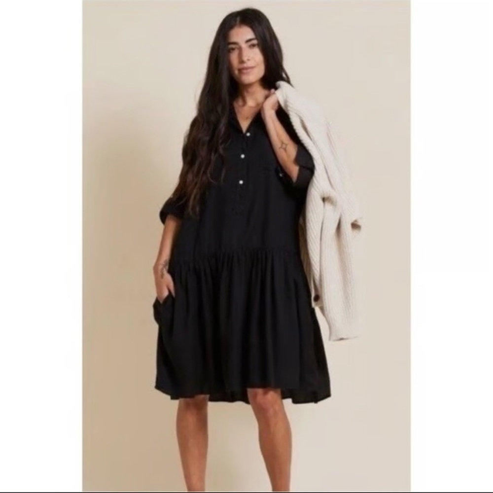 Grayson Changemaker 100% Cotton Black Drop Waist Shirt Dress M